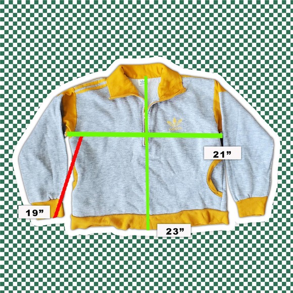 VTG 80s Adidas Gray and Golden Yellow Striped Pullover Half Zip Sweatshirt Sz XL - Picture 3 of 7